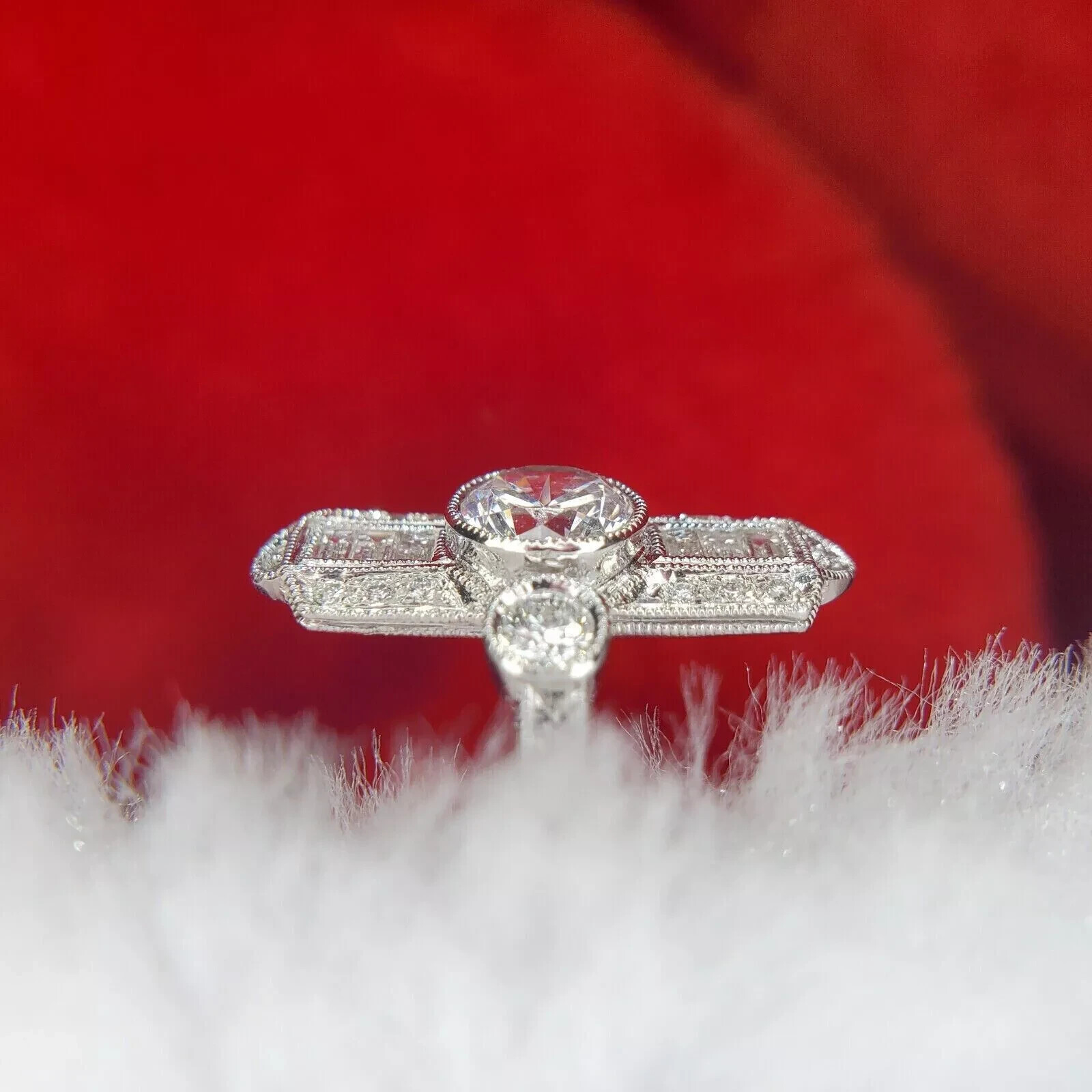 14K White Gold FN Round Cut Art Deco Style Lab-Created Diamond Wedding Ring
