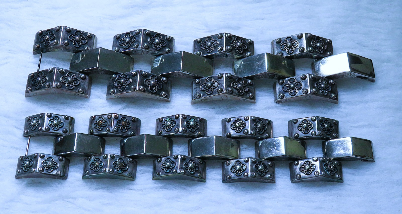 2 Taxco, sterling silver panel Bracelets