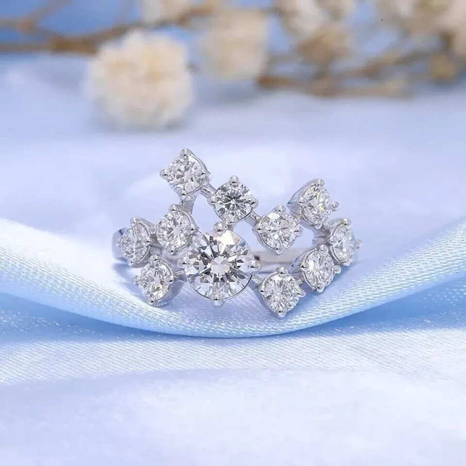 Art Deco Style Scattered Lab Created Diamond Wedding 14K White Gold FN Ring