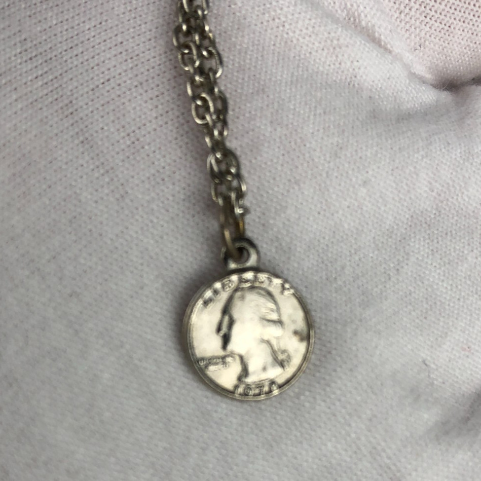 Quarter Miniature 10mm Coin Charm Pendent Necklace Silver tone Vintage 16″ chain