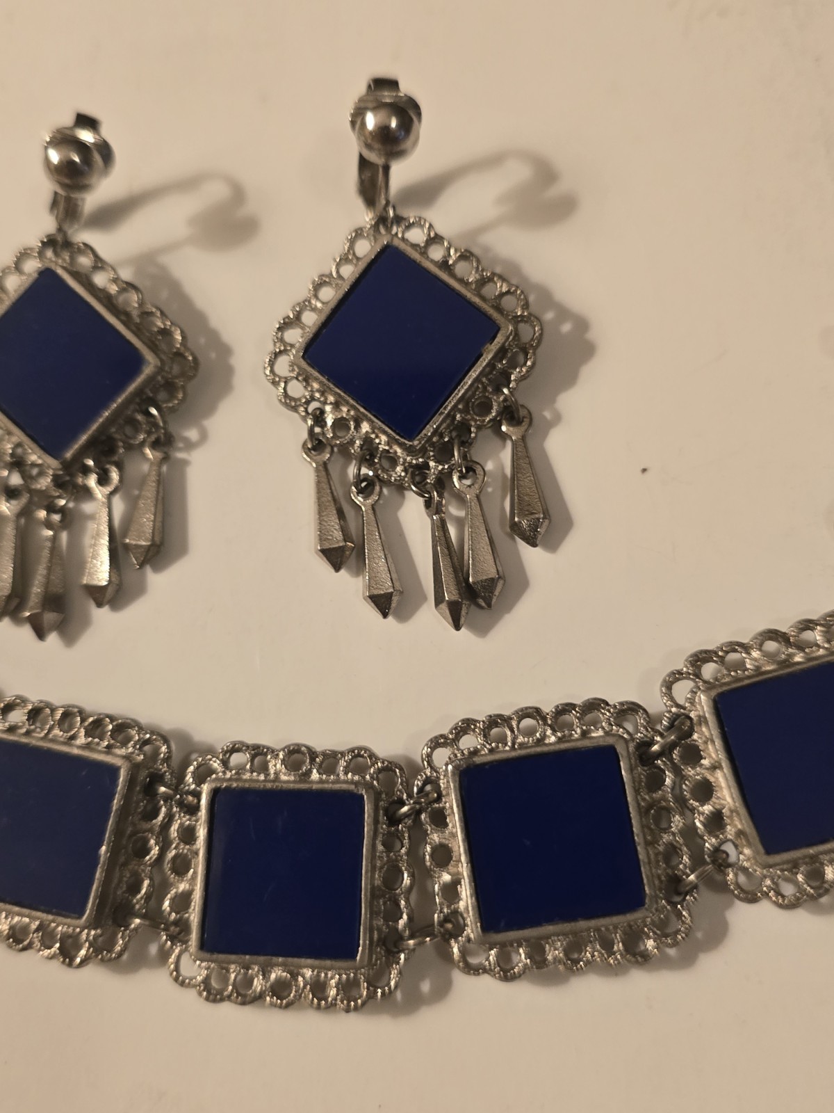 Vintage Celebrity N.Y Reversible Red Blue Enamel Bracelet + Clip Blue Earrings