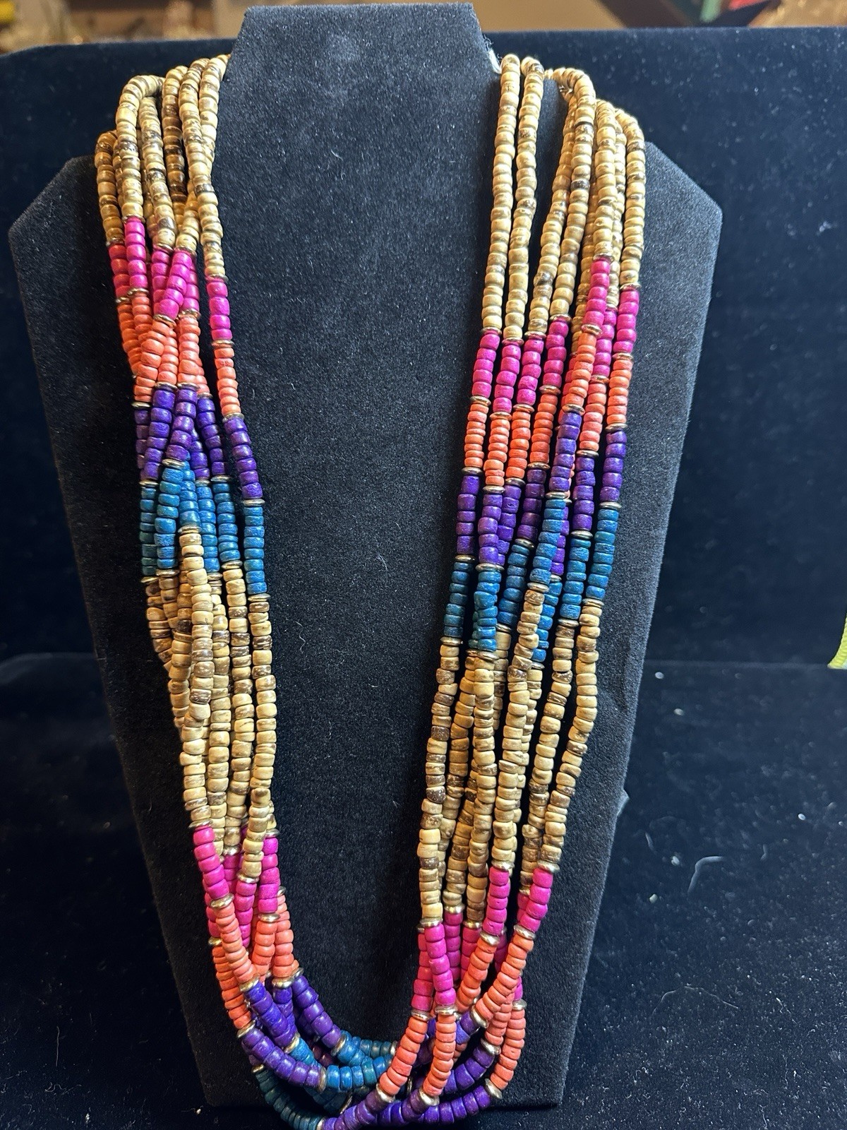 New vintage Mulitistrand Necklace Multicolor Strand Hook Clasp N.A. Style