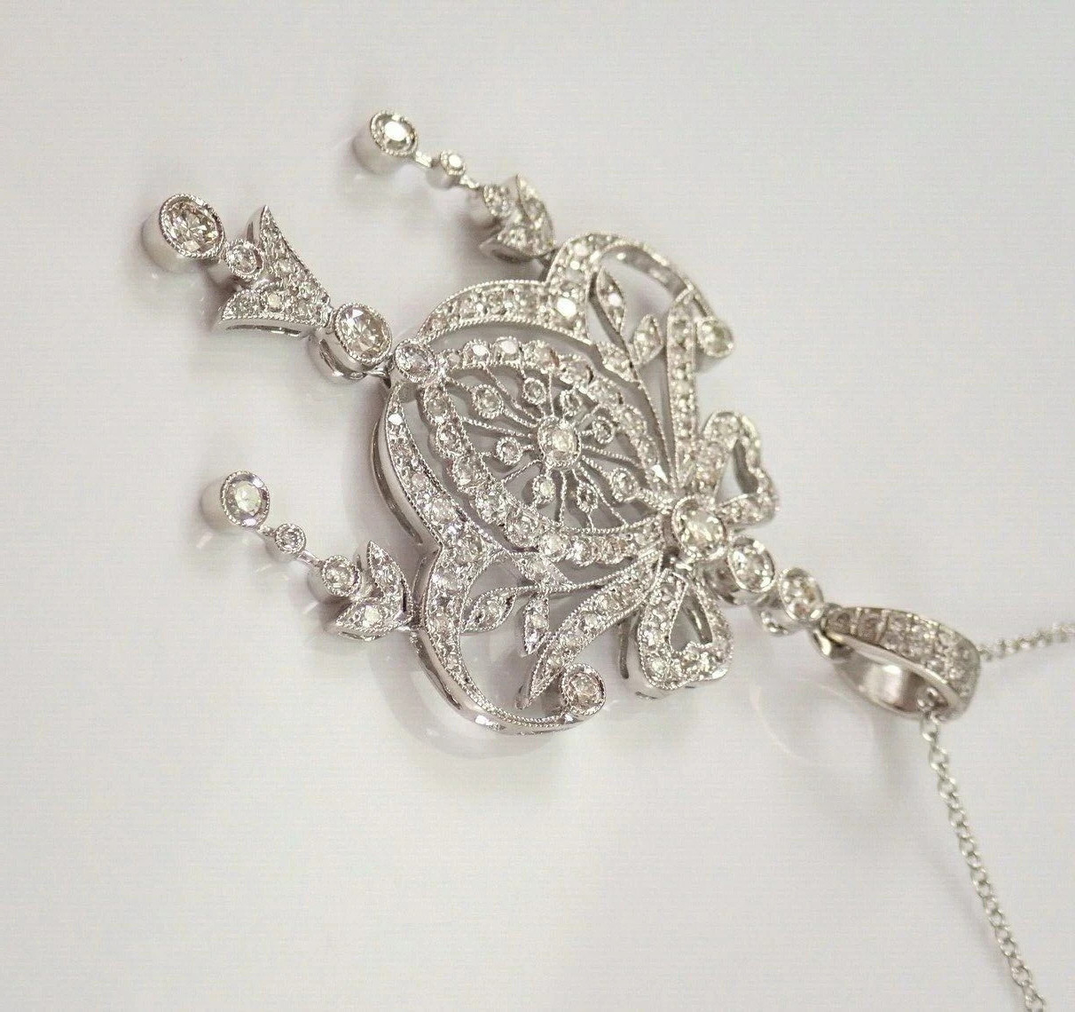 2.1Ct Art Deco Style Round Lab Created Diamond Wedding 14K White Gold FN Pendant