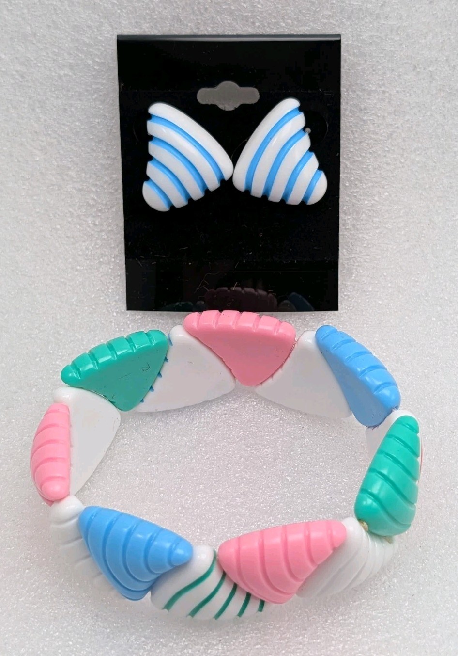 Vintage 80s Avon Candy Colors Pastel Stretch Bracelet & Pierced Earrings