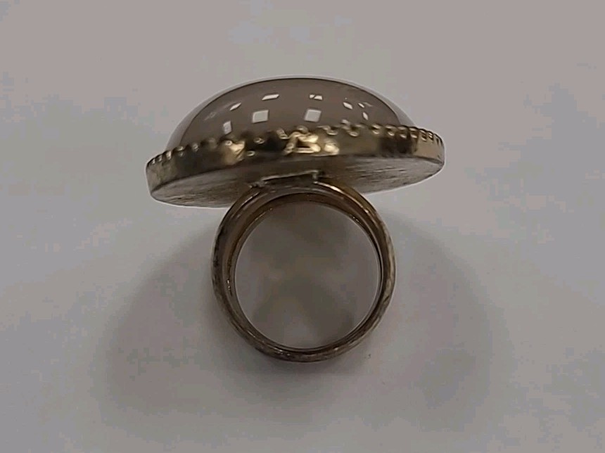 Huge vintage statement ring taupe stone 2 inch oval gold metal costume size 7