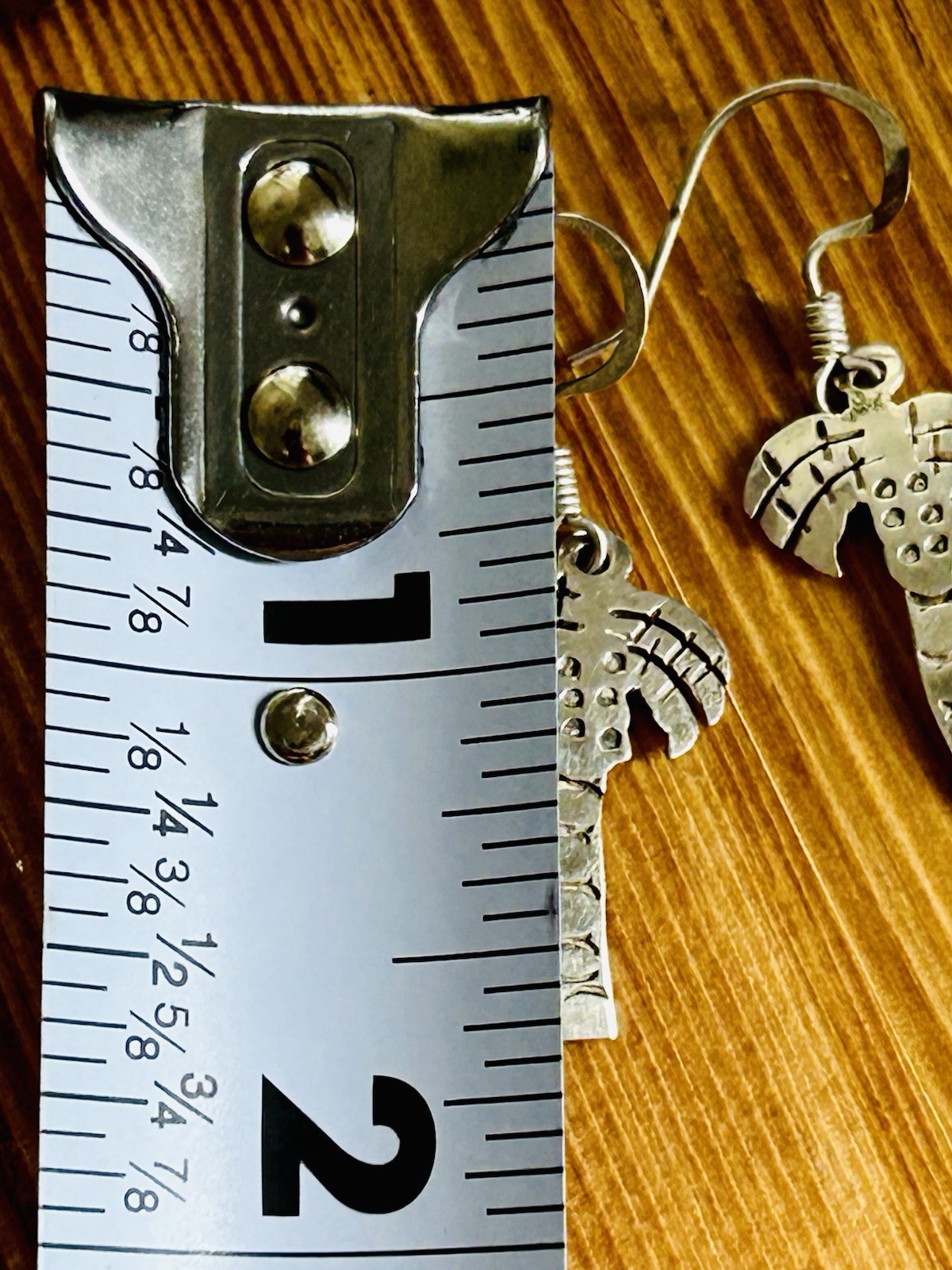 Vintage Mexican Etched Sterling Silver Palm Tree Dangle Earrings 1 5/8” Marked