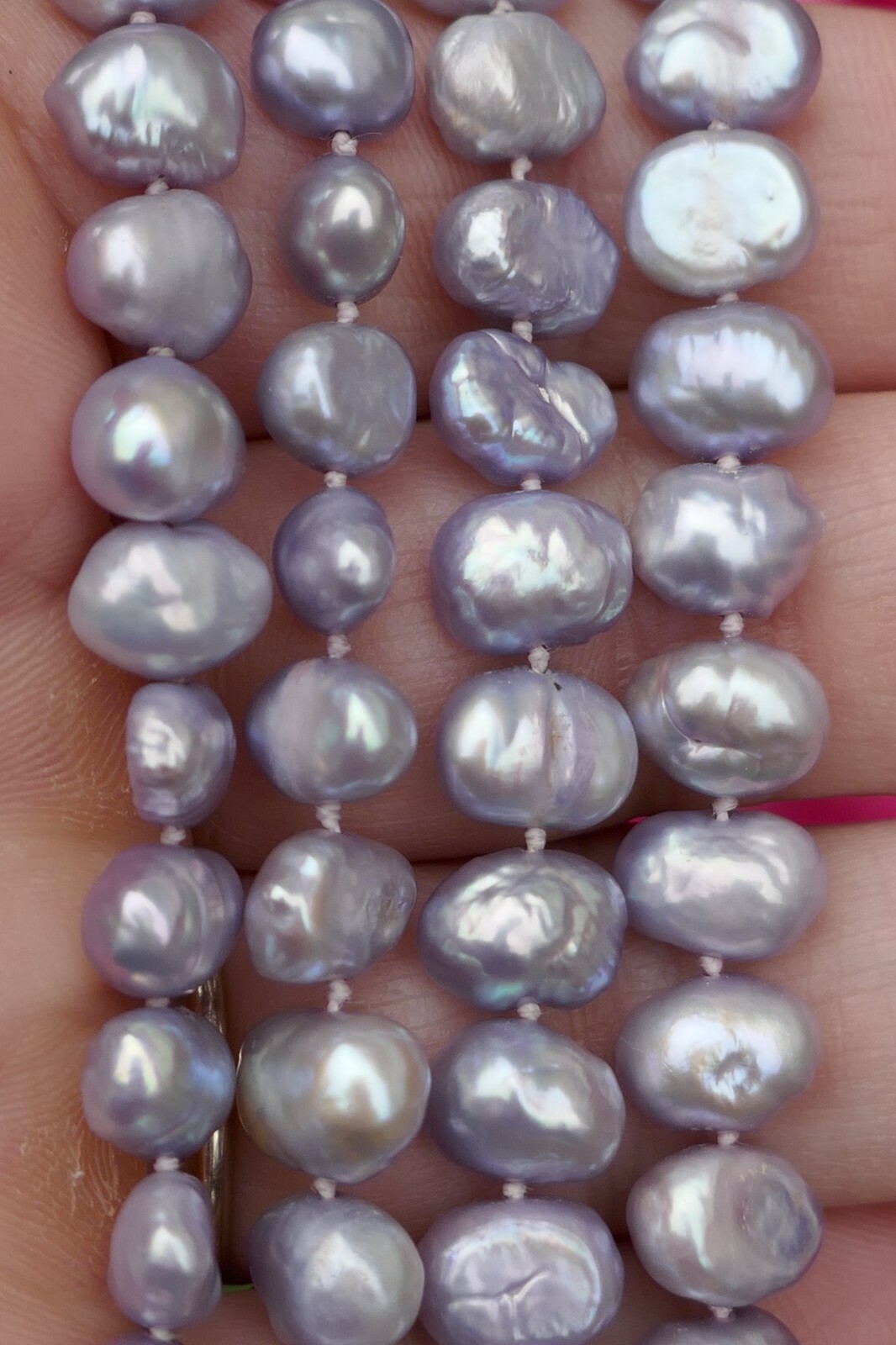 Vintage Lavender 6.8 mm x 6.4mm Baroque Pearl Necklace – 34.5″ Long