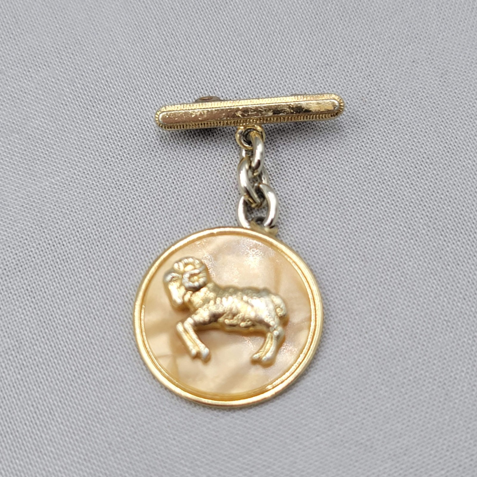 Vintage Aries Pearlized Brooch Gold tone 1 5/8″