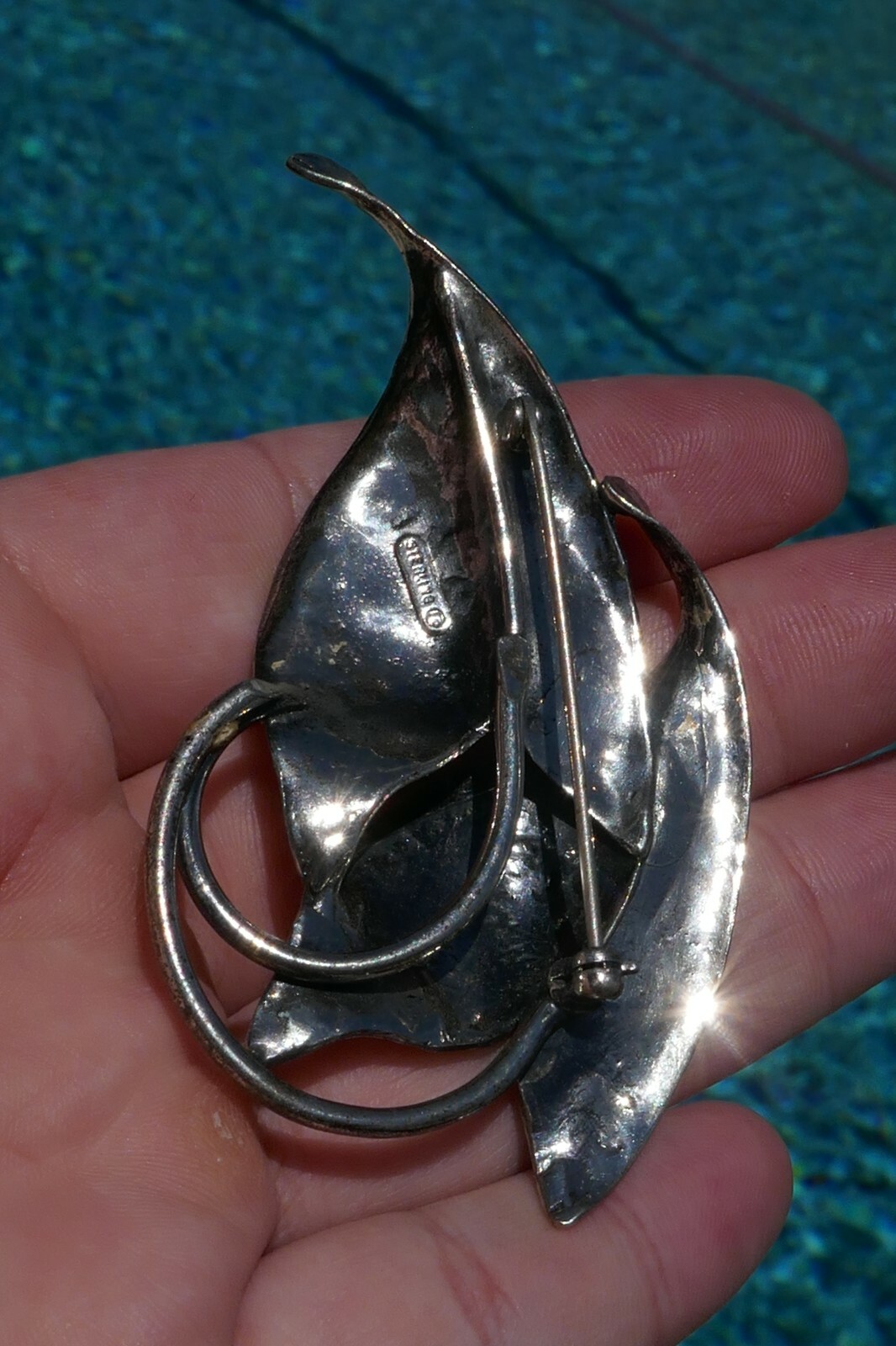 Vintage Deco Designer Sterling Double Leaf Designed Pin / Brooch – 22.8 Grams