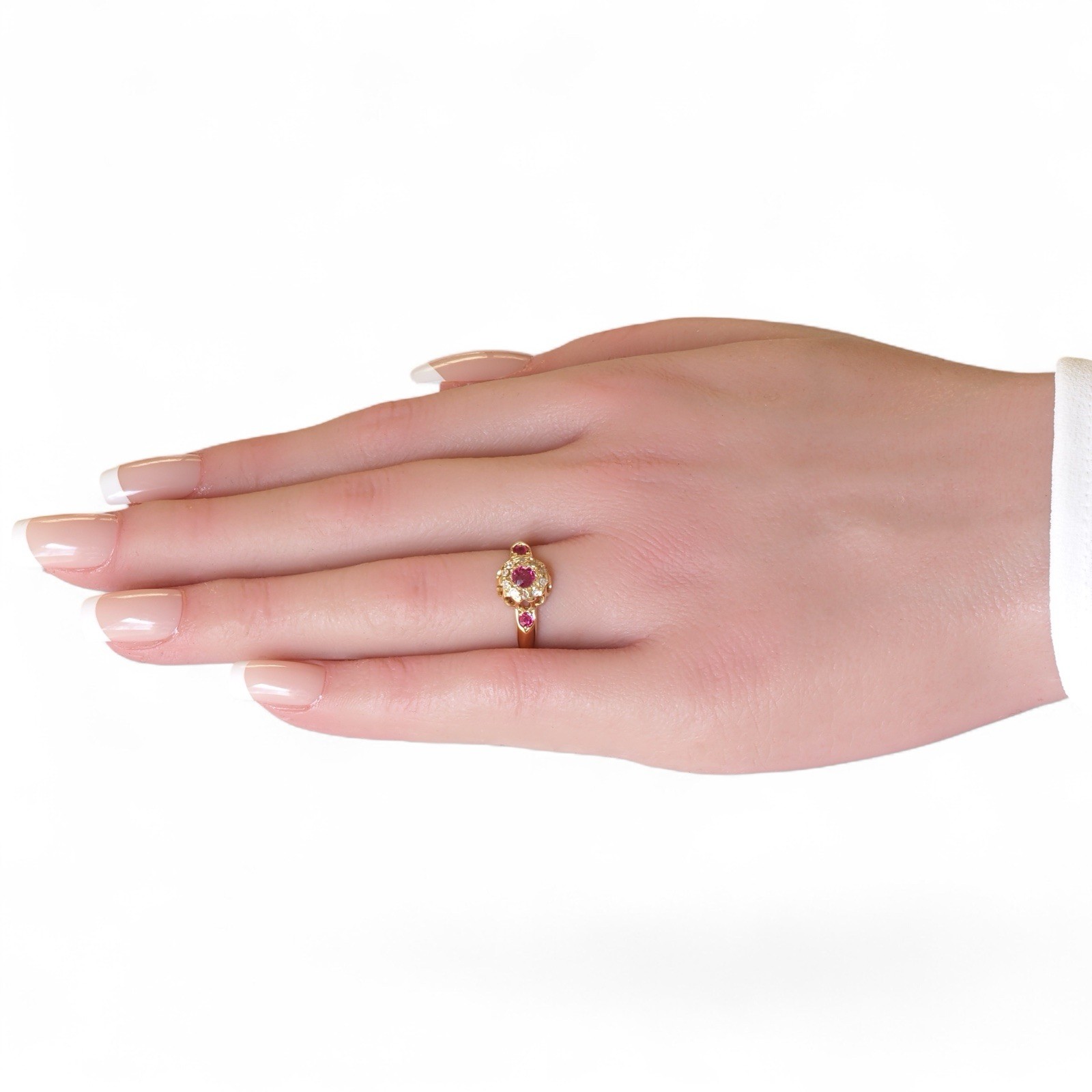 EDWARDIAN LOVE Antique 18K Yellow Gold Natural Ruby & Old Rose Cut Diamond Ring