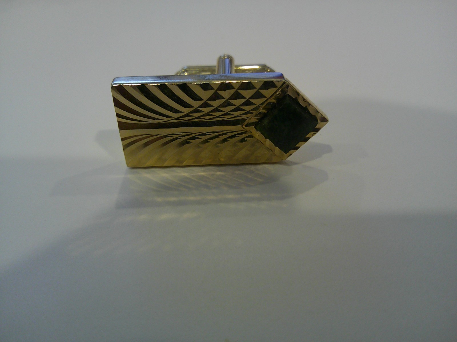 1 cufflink and tie tack GREEN STONE gold tone setting SEE PICTURES