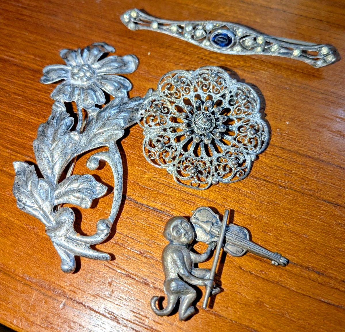 Vintage Lot 4 Sterling Silver Pins 30g Beau, Danescraft, Portugal Topazio EUC