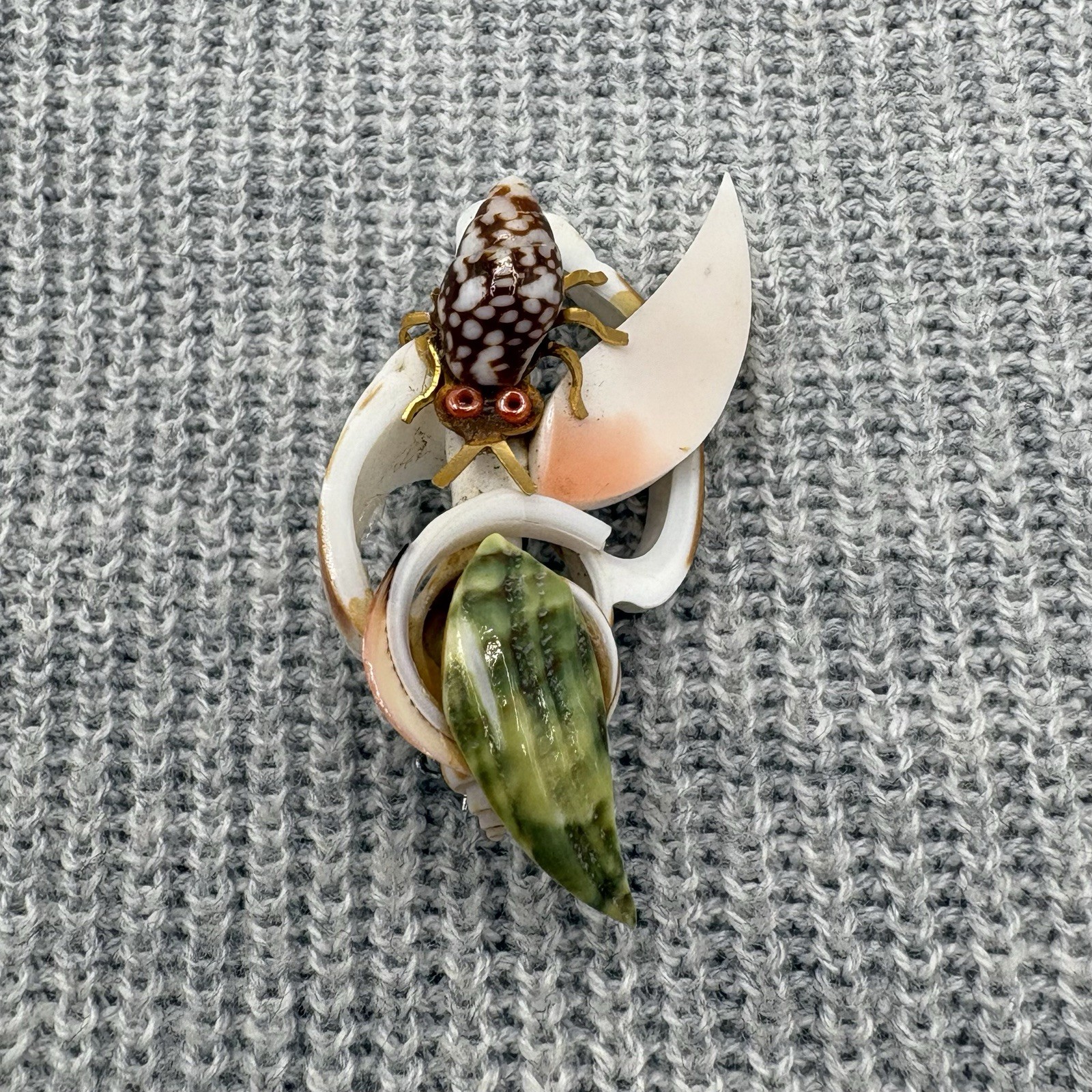 Vintage Seashell Art Brooch Ocean Beach Statement Pin