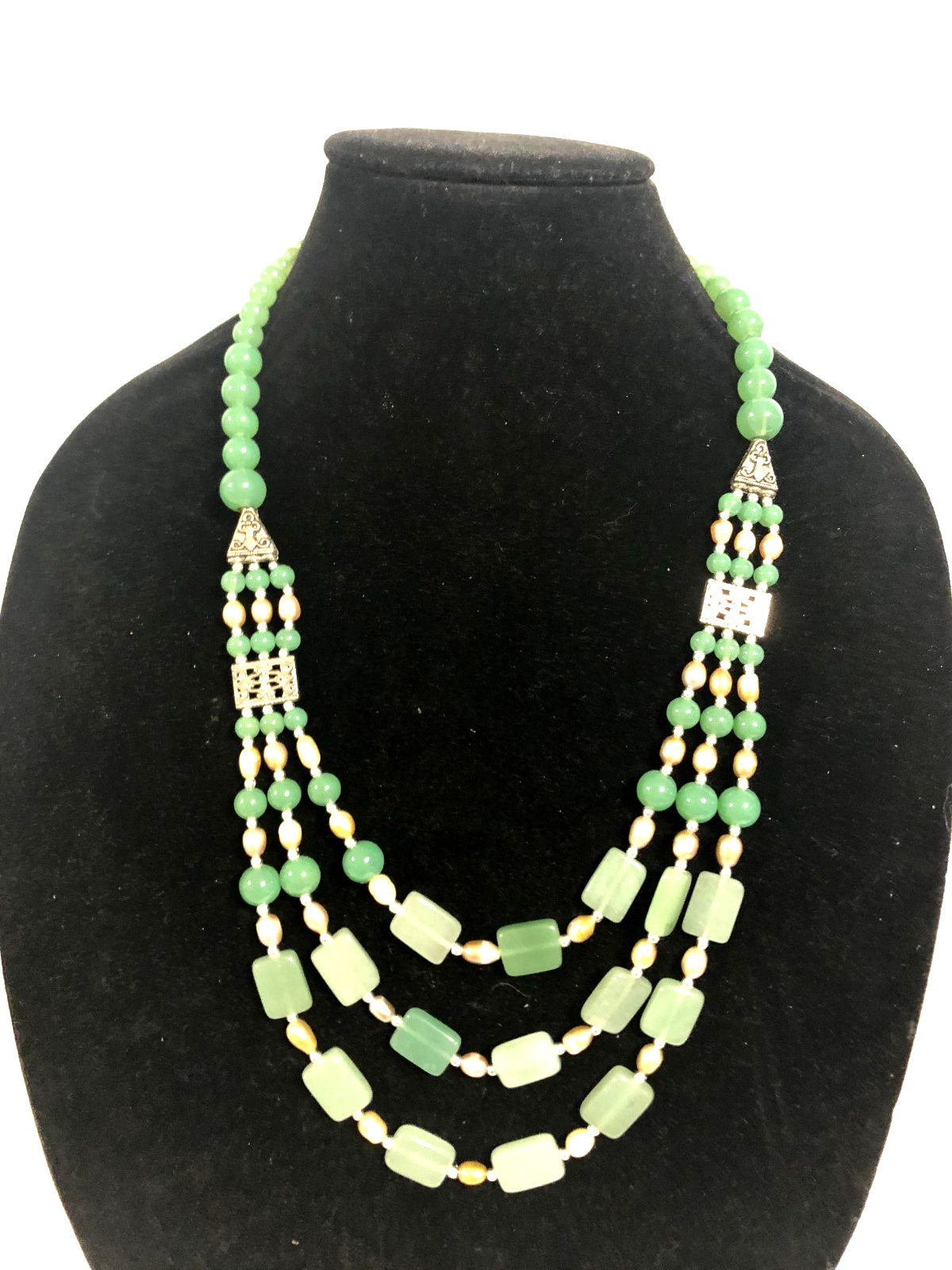 28″ freshwater pearl beaded green necklace vintage