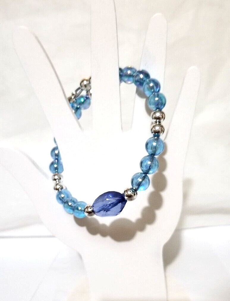 Vintage Handmade Unisex Adult Adjustable Blue Beaded Bracelet with Charms