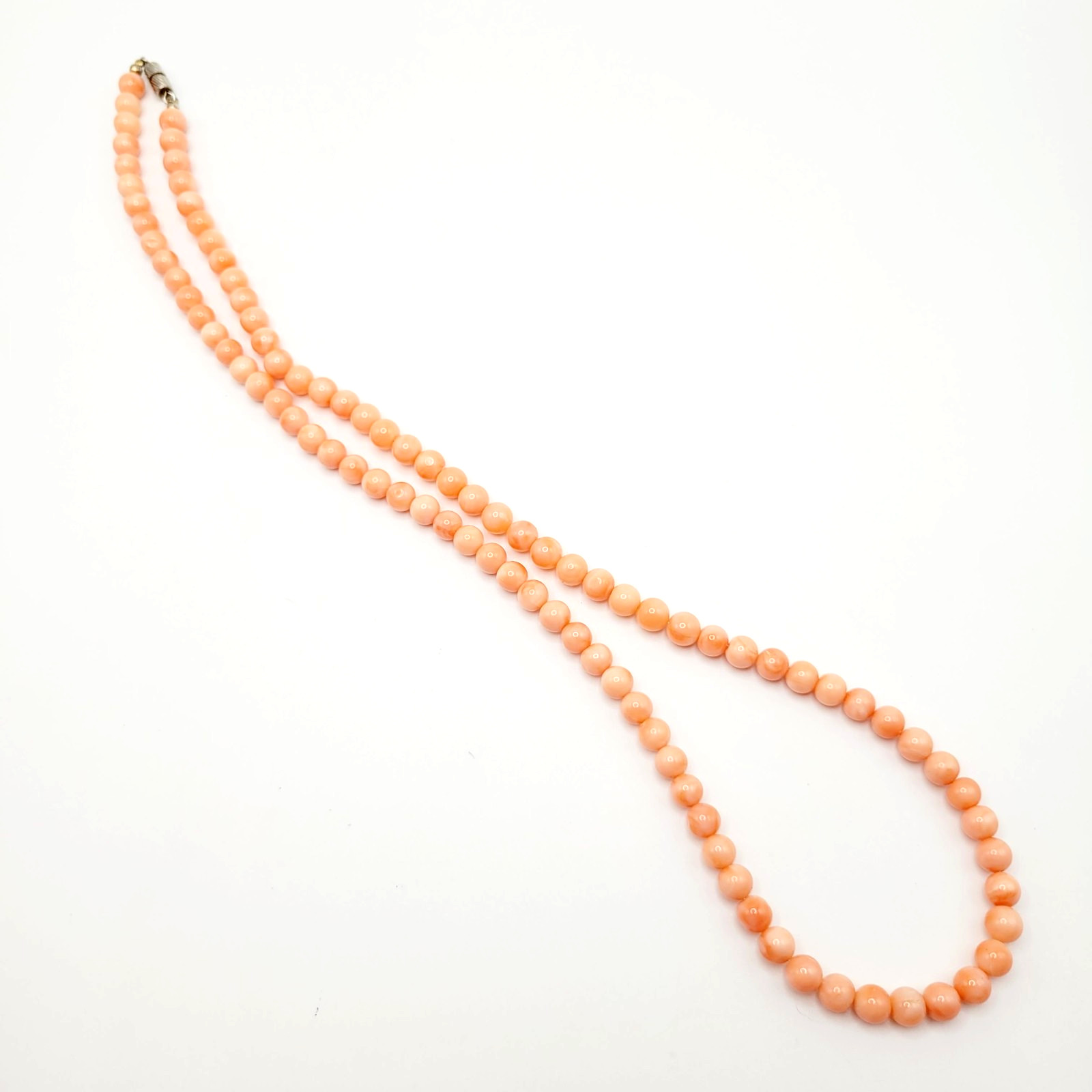 Genuine Pink Peach Blush Coral Bead 6mm Necklace Alloy Clasp Tested 25 inch