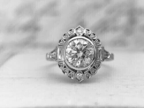 4Ct Vintage Art Deco Style Lab Created Diamond Engagement 14K White Gold FN Ring
