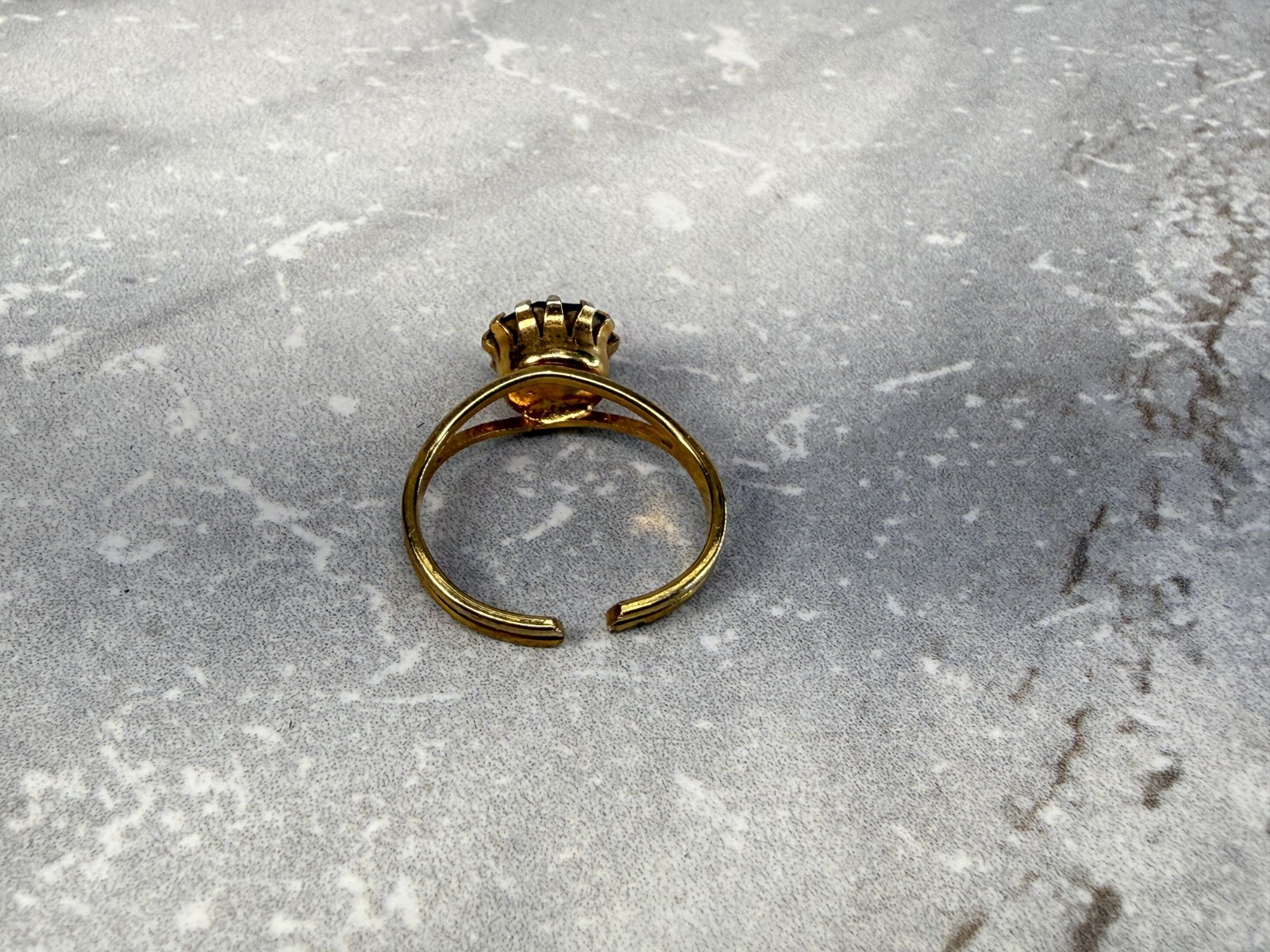 Vintage Gold Tone Green Rhinestone Ring Size 5.5 Adjustable
