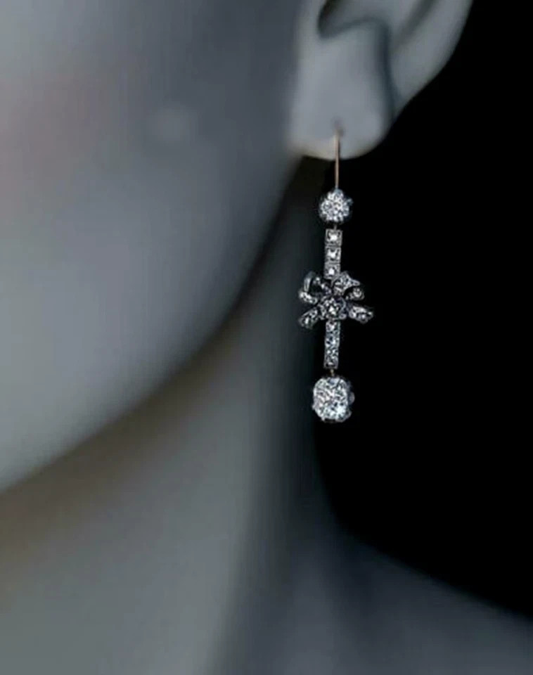 Art Deco Style Lab Created Diamond 14k Rose Gold FN Wedding Engagement Earrings