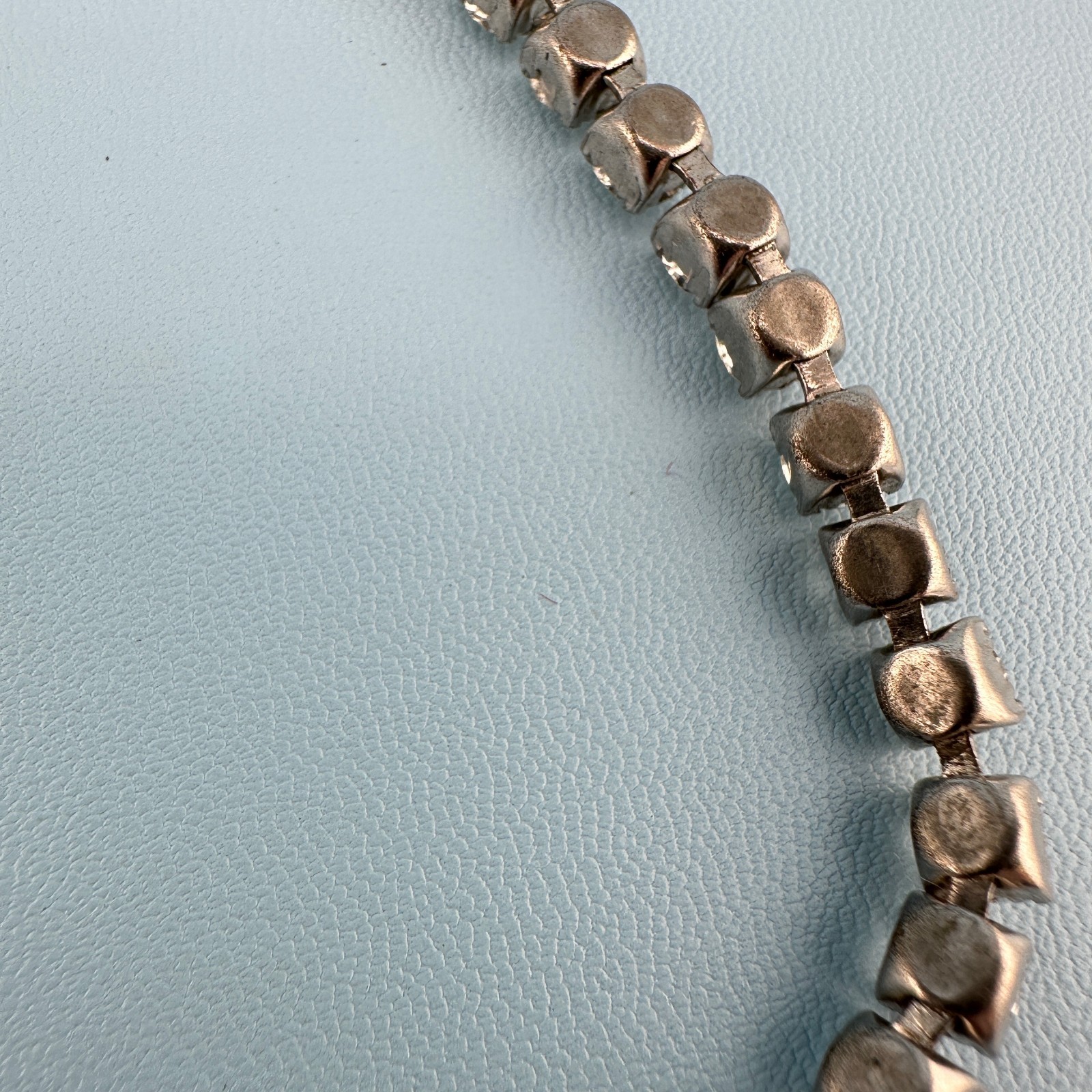 Vintage Rhinestone Choker Necklace Silver Tone Cup Chain Riviere Old Hollywood