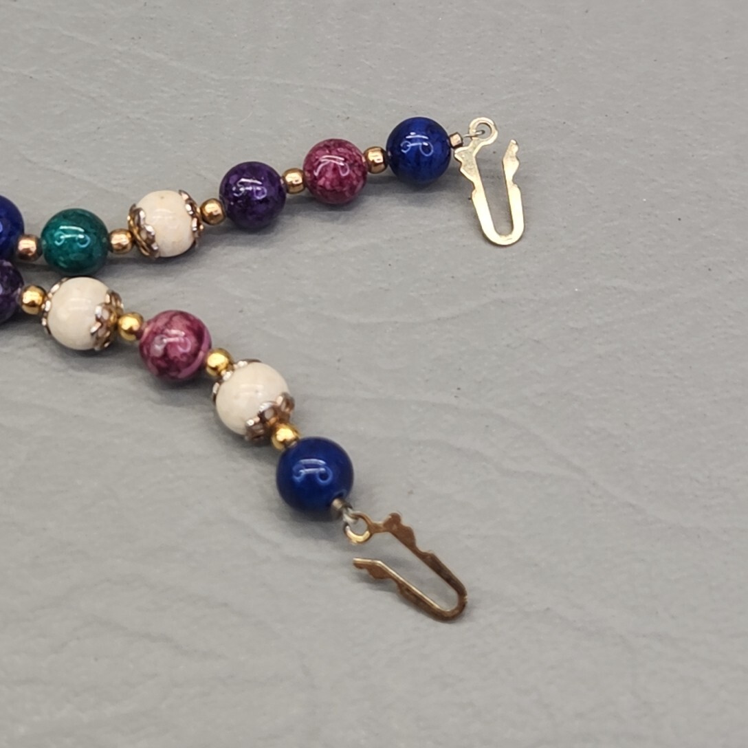 Glass Beaded Bracelet Lot of 2 Multicolor Green Blue Purple 8″
