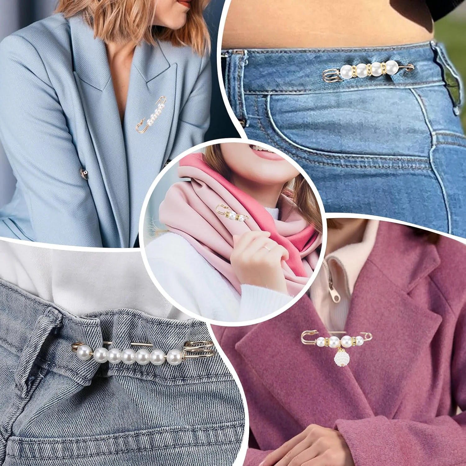 5 PCS Fashion Pearl Brooch, Decorative Safety Pins Sweater Shawl Pearl Pin Faux