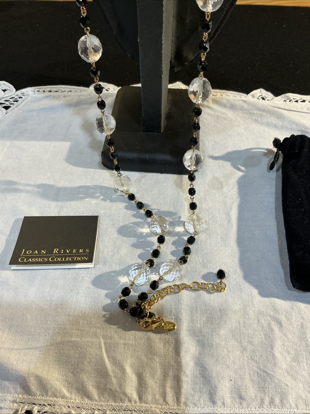 Joan Rivers Czech Republic Black & Clear Faceted Beaded Necklace Gold Tone