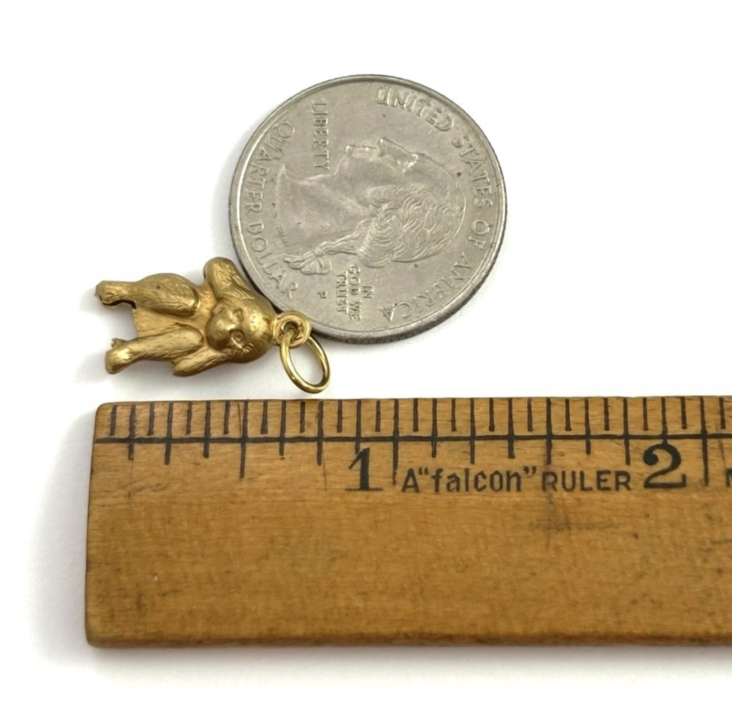 Vintage Charm Hear No Evil Monkey Necklace Pendant Puffy Brass Metal Jewelry