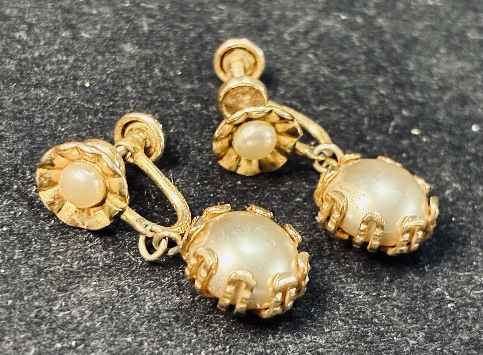 Vintage Screw-Back Earrings Lot 11 Pairs Rhinestone Faux Pearl Gold Tone Retro
