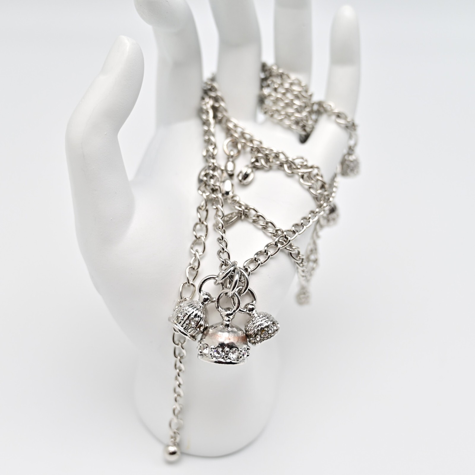 CHICOS Original Vintage Signed Silver Tassell Charm Drop Pendant Estate Necklace
