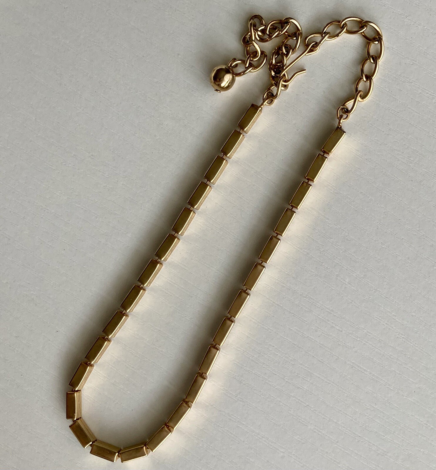 Vintage Rectangle Bar Box Link Chain Necklace 16” Gold Tone Adjustable 17.25g
