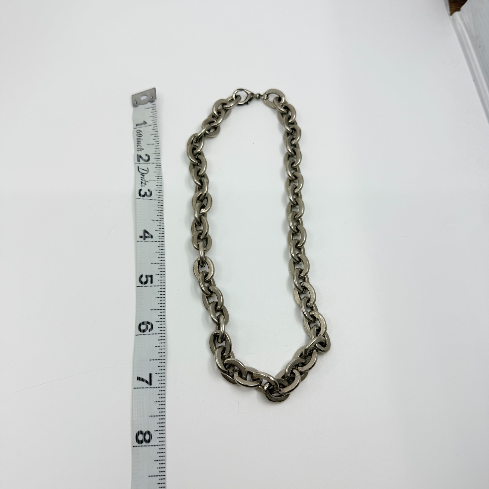 Vintage Silver Tone Chunky Cable Chain Necklace Retro Bold Heavy Link Choker