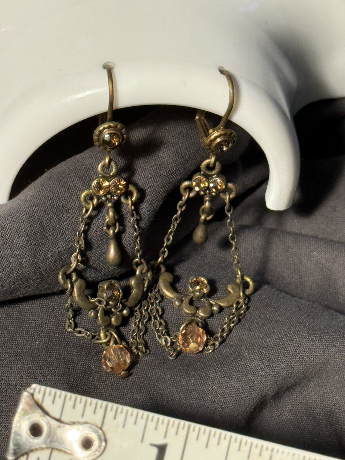 Antique Chandelier Peach Beads Earrings Alloy Metal Self Clasp Beautiful 2inch