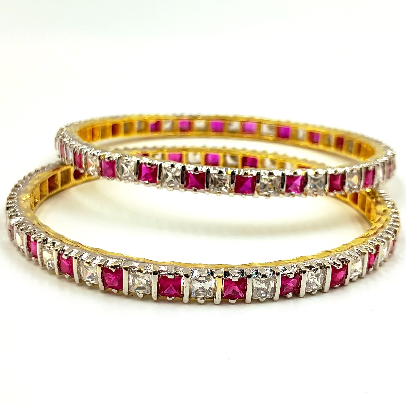 South Indian Style Ruby CZ Bangle Set 22K Gold Plated Traditional Bridal Jewelry