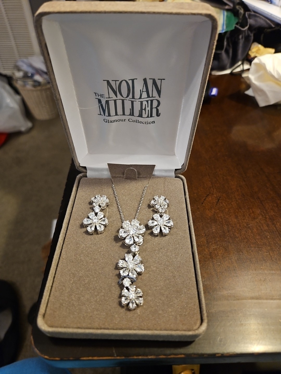 Nolan Miller Ideal Rhinestone Pendant Necklace and Pierced Earrings Set