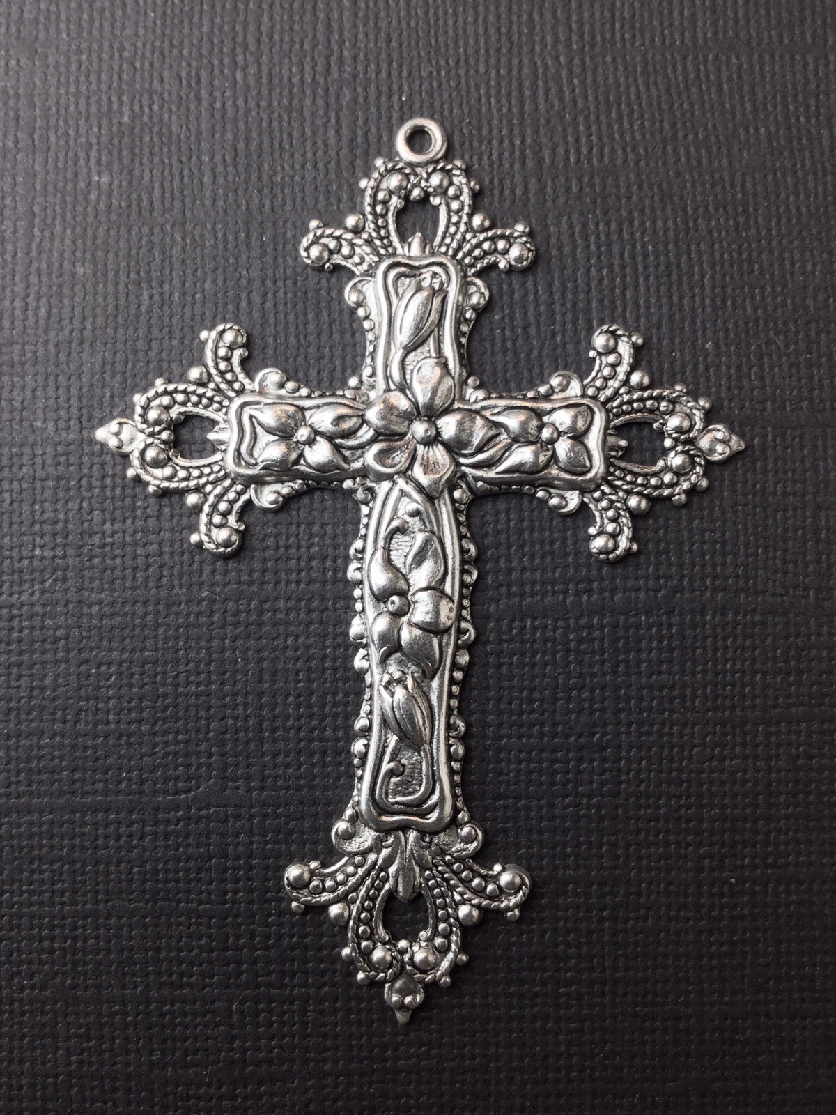 36644 Matte Silver Oxidized Victorian Cross Pendant Finding