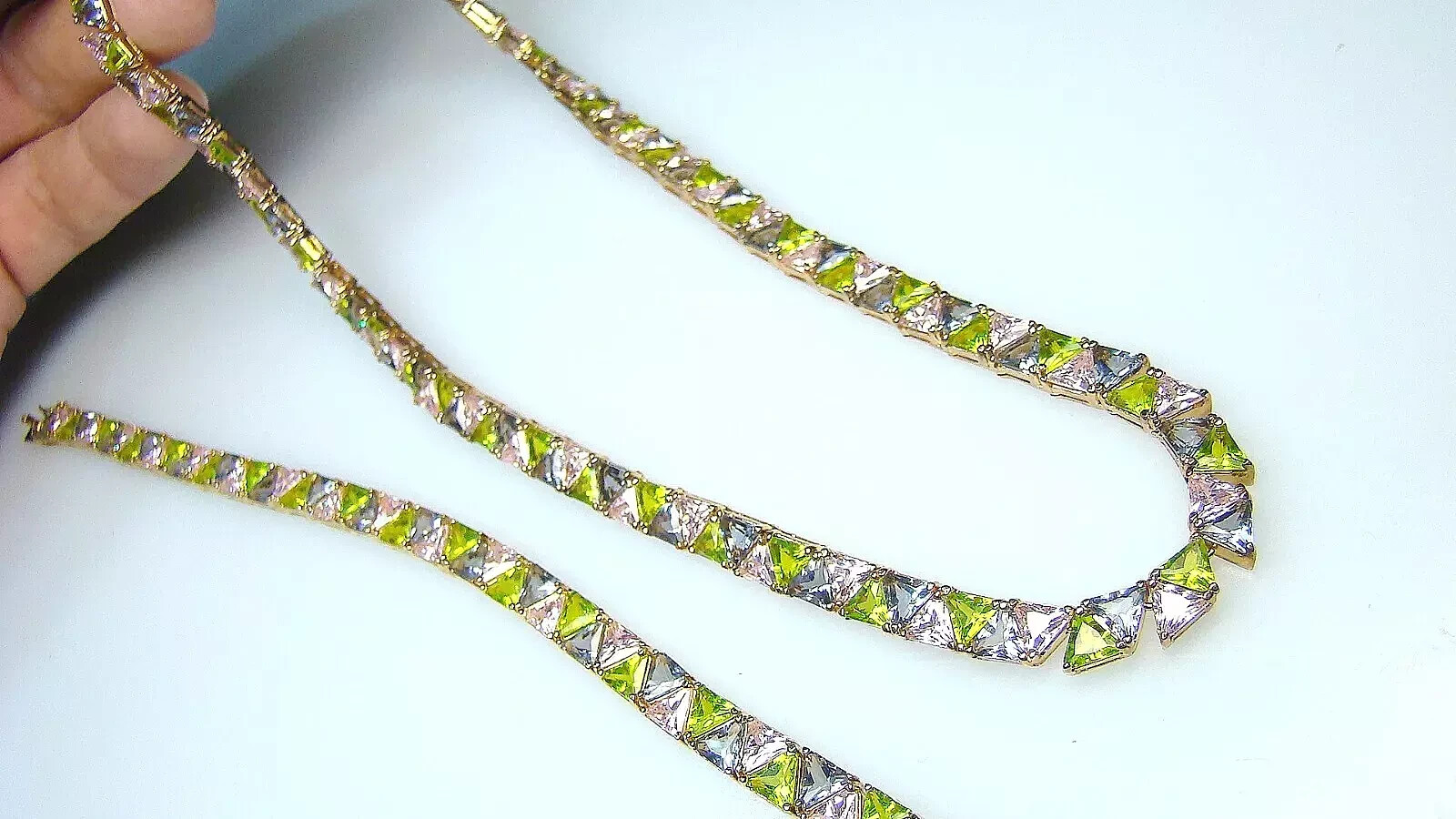 Nice Ross Simons Sterling w Gold Overlay Pastel Jeweled Necklace & Bracelet Set