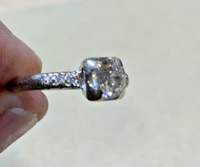 14k White Gold Solitaire Wedding Ring Antique .80-1ct Old Rose Cut Diamond