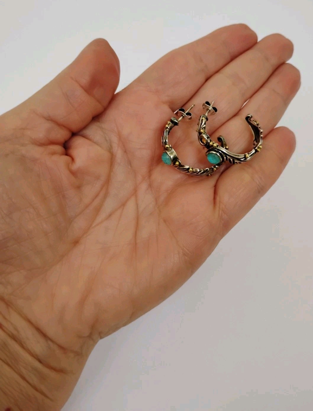 Rare Echo of the Dreamer Sterling Silver Bronze Turquoise Citrine Hoop Earrings