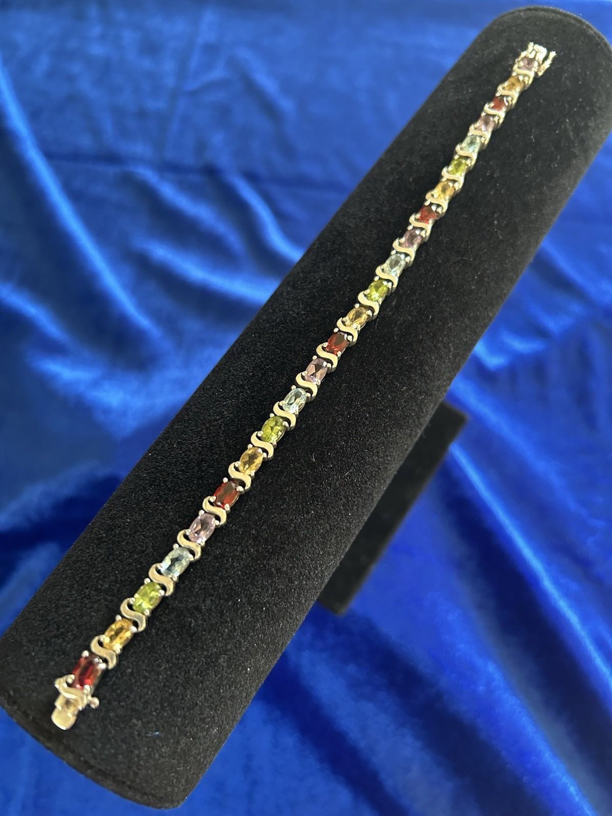 Vintage Estate Sterling Silver Multi Gemstone Bracelet 16.1gms 7 3/4