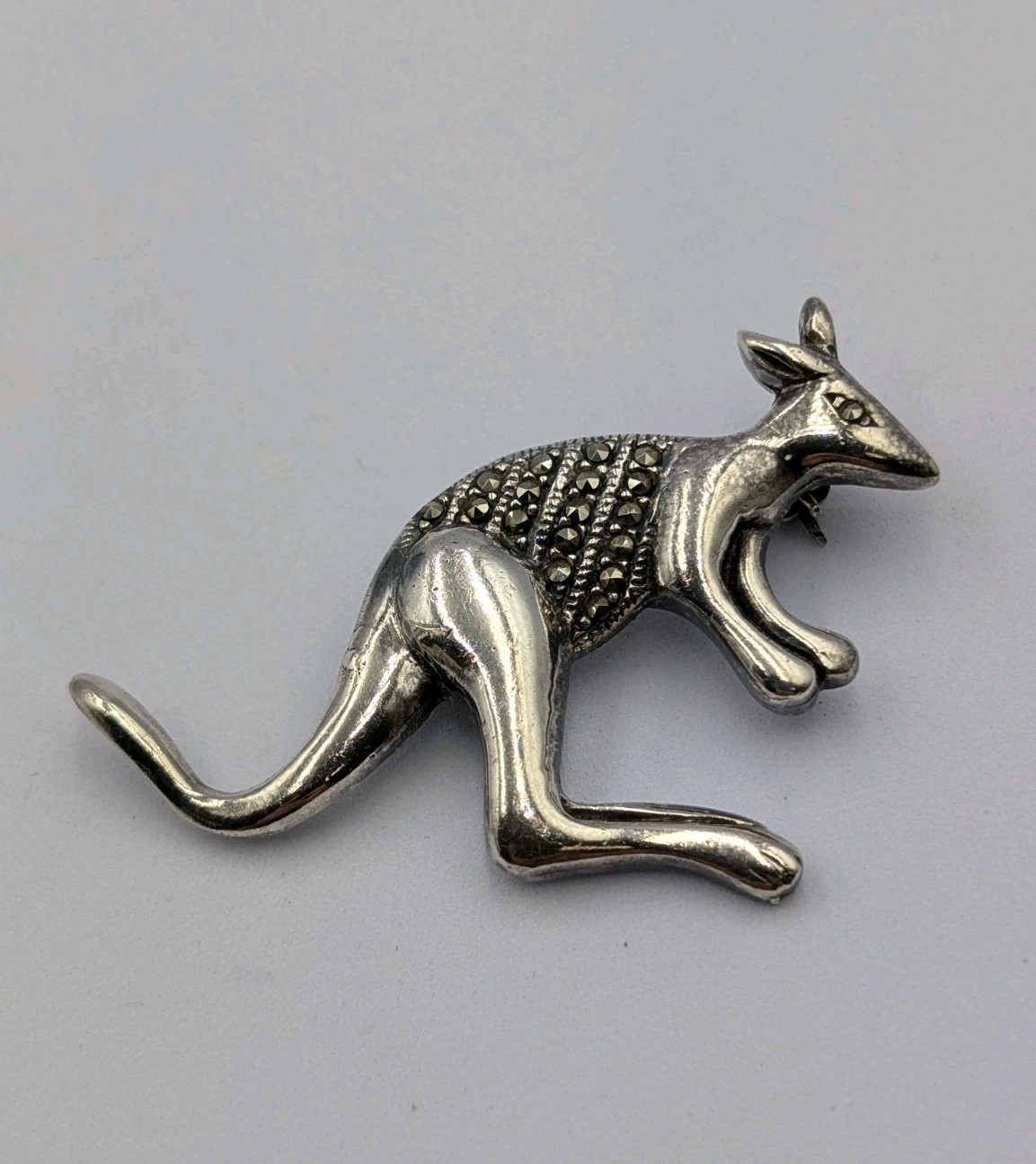 Vtg Sterling Silver Marcasite Large Kangaroo Animal Australia 925 Brooch – 12.3g