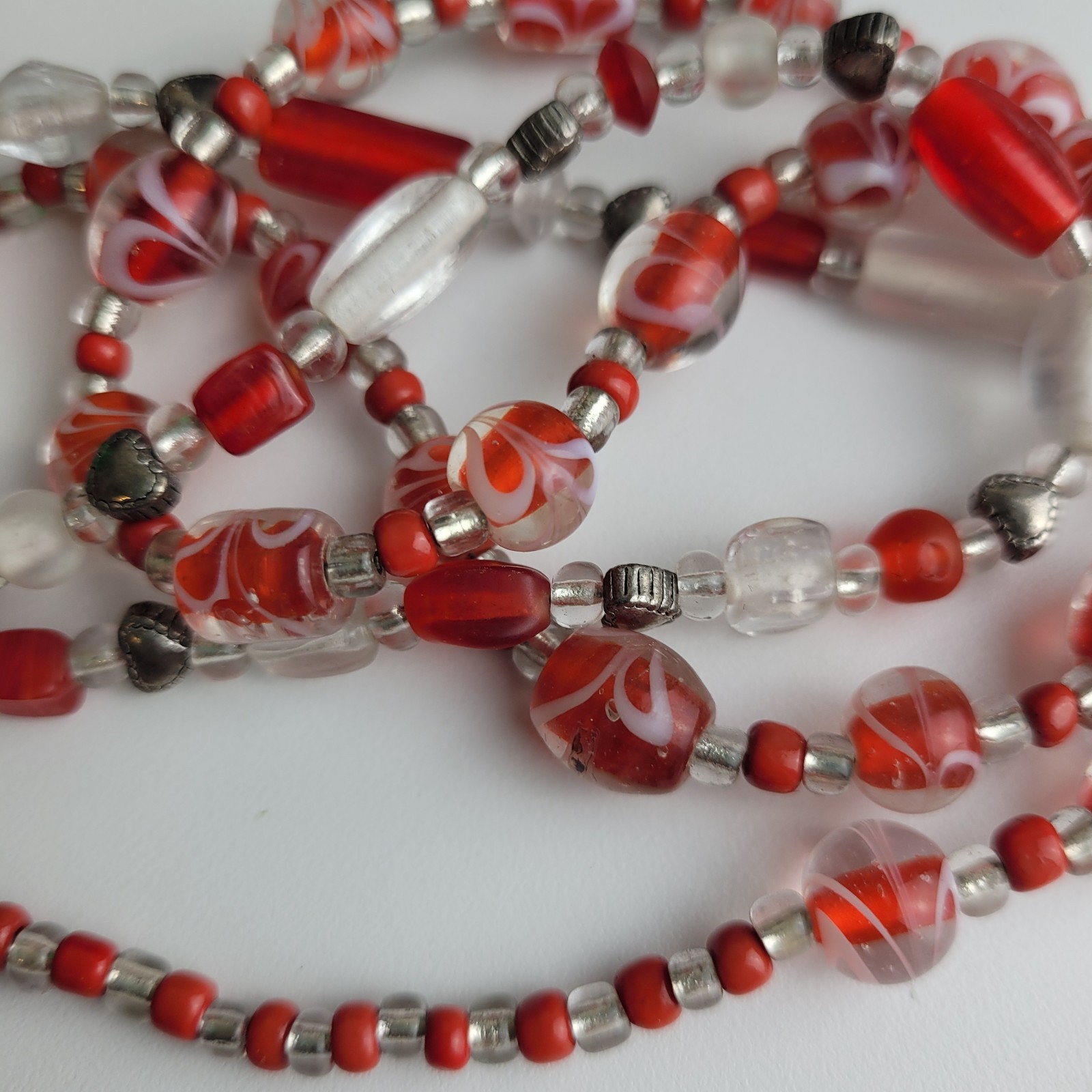 Vintage Red Clear Glass Bead Necklaces 21″ and 23″