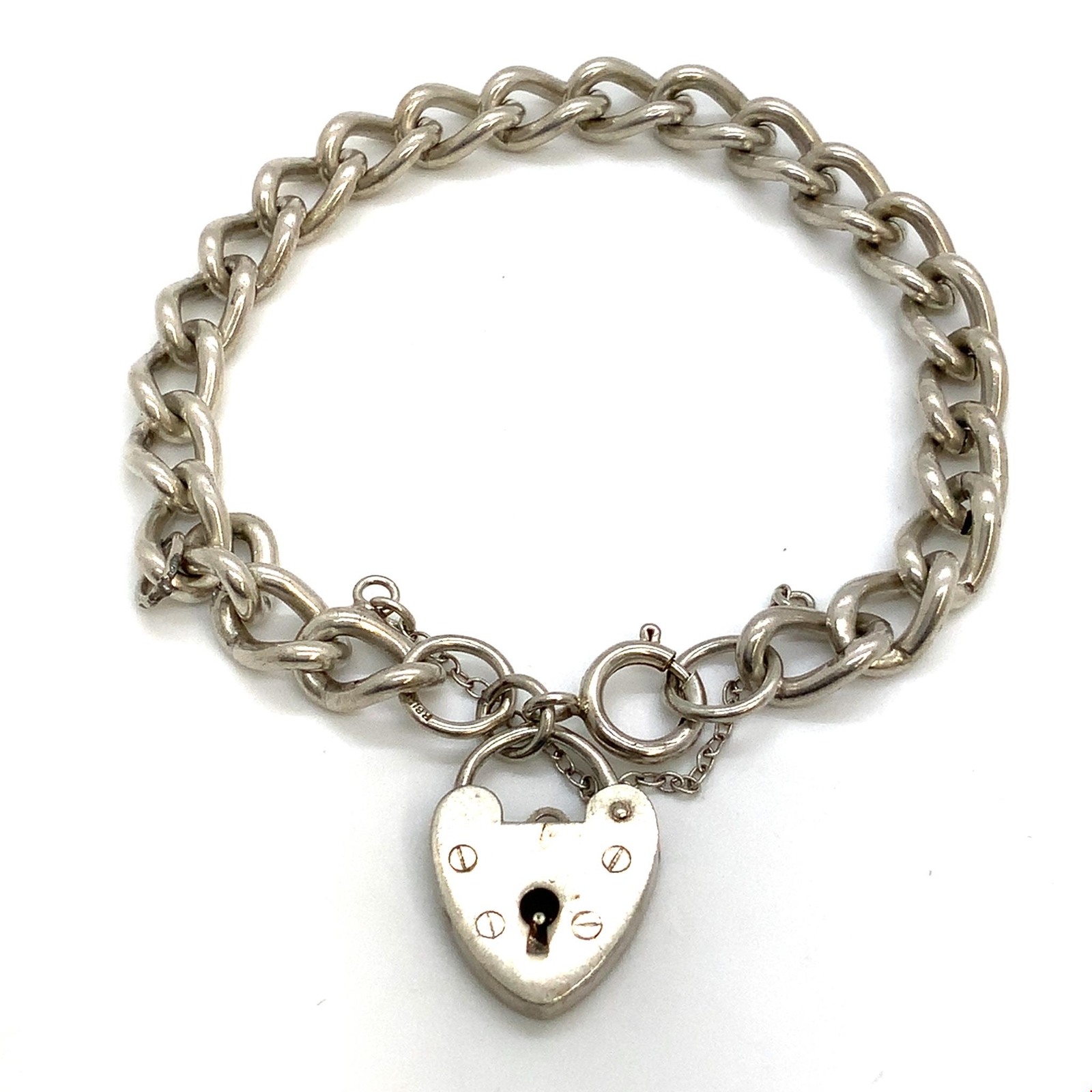 Vintage RBL Td London 1979 Sterling Curb Link Chain Padlock Charm Bracelet 6 1/2
