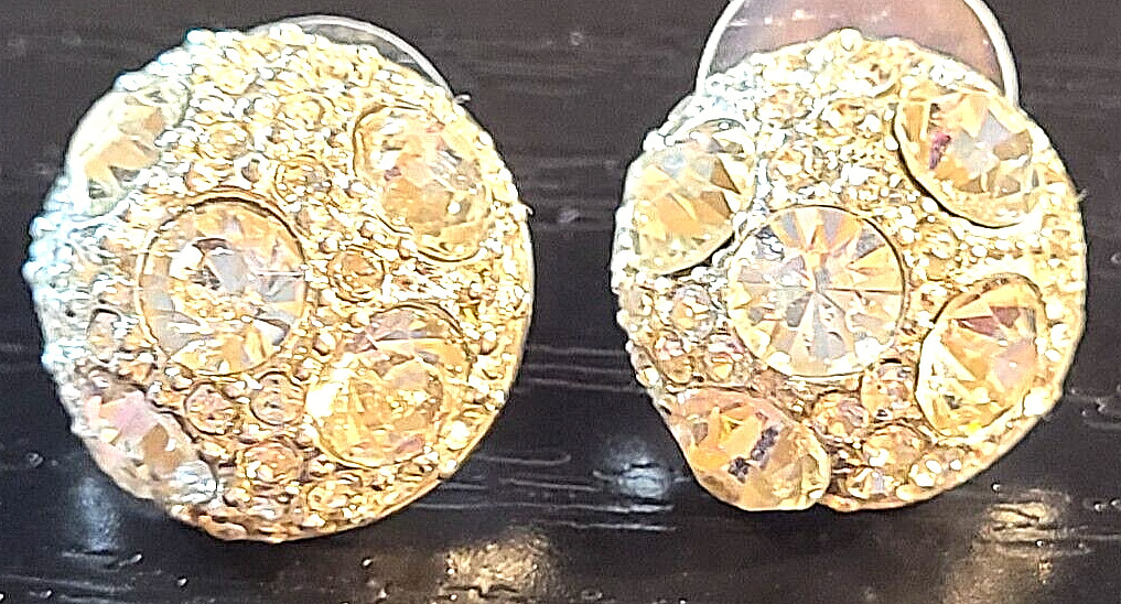 VINTAGE STUNNING ART DECO SILVER TONE CLEAR CRYSTAL PIERCED EARRINGS