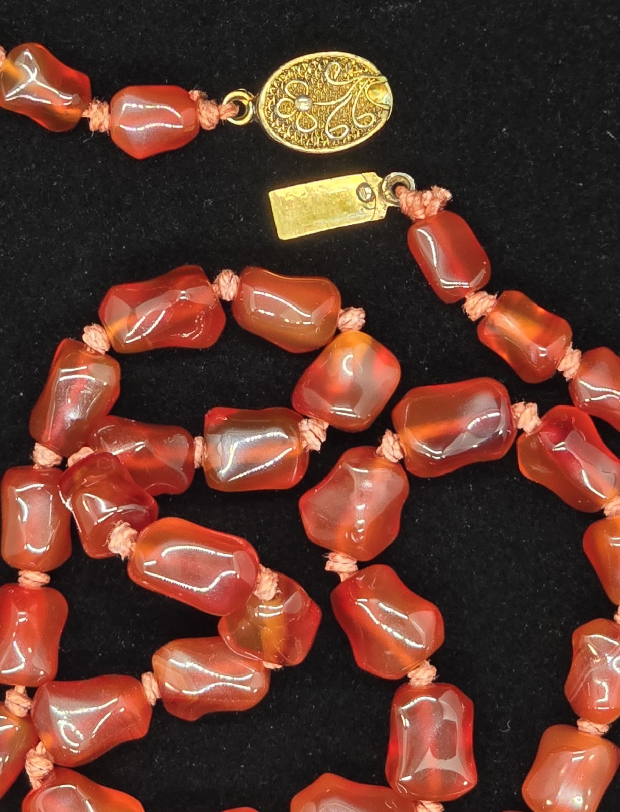 Vtg Chinese Export Sterling Silver Carnelian Necklace