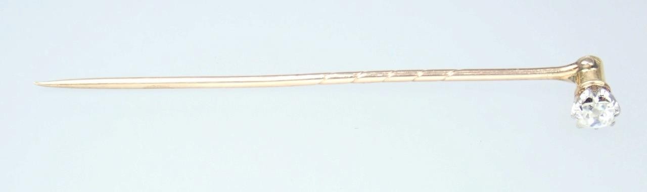 Pretty Antique Victorian 12K Gold Old Mine Cut Diamond Collar Stud Stick Pin Box