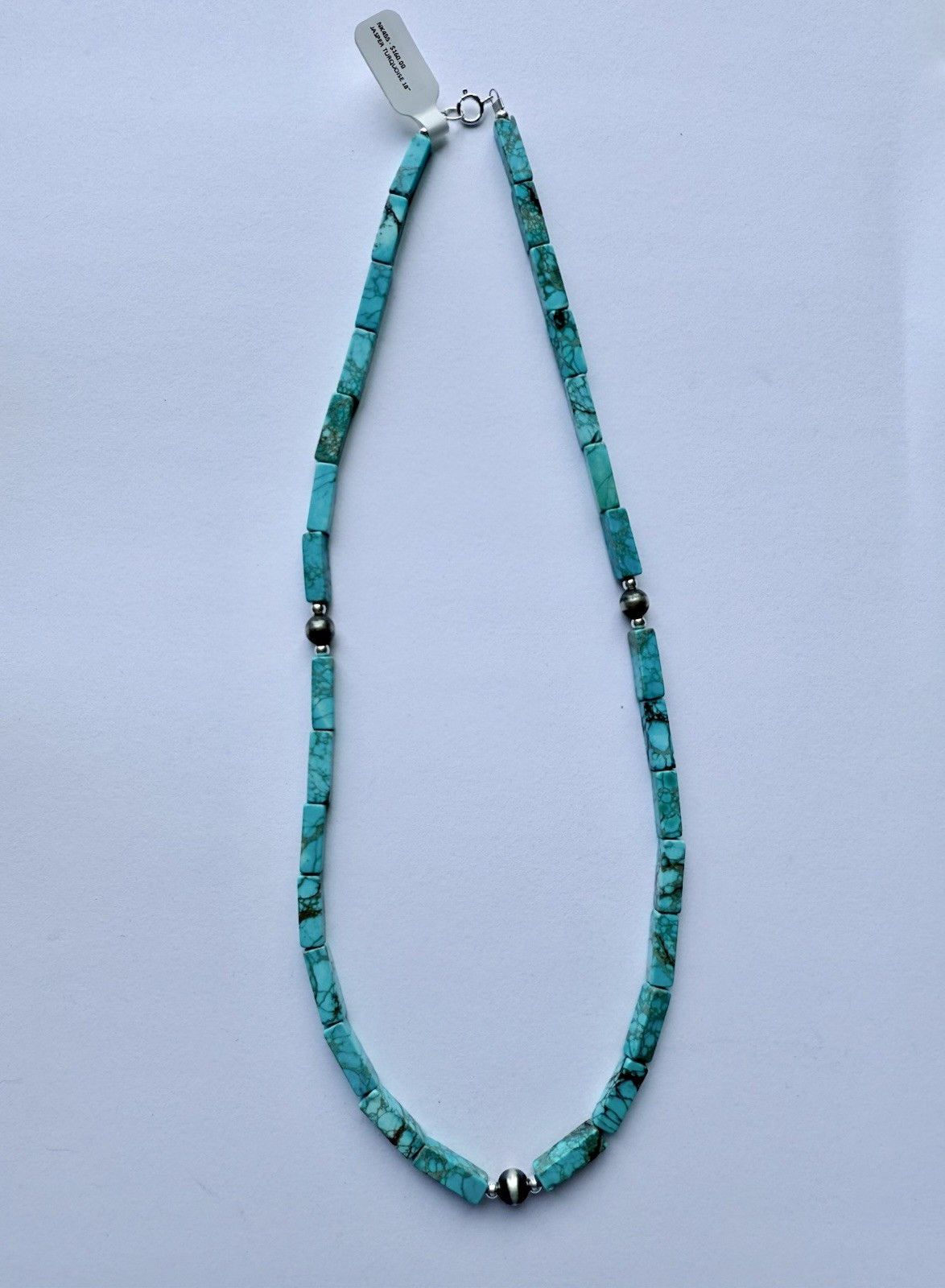 Sterling Silver TURQUOISE SEA SEDIMENT JASPER Rectangle Bead Necklace 18″ $160