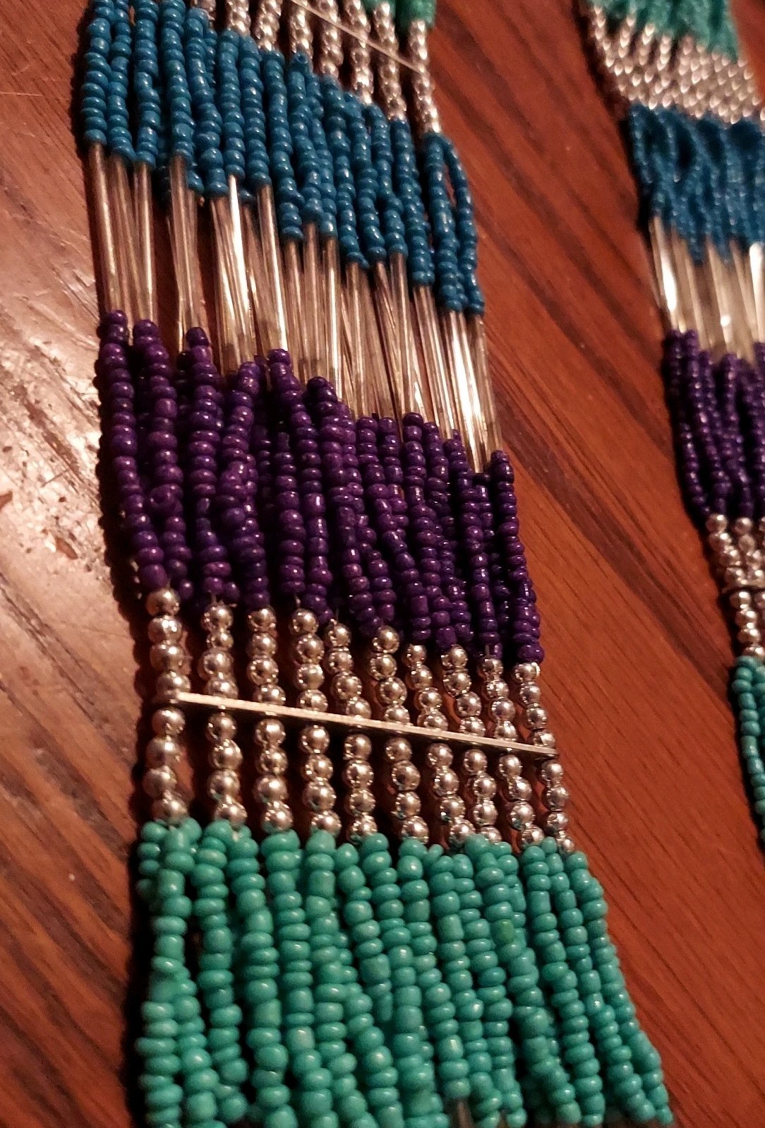 VTG Multi-Strand Seed Bead Turquoise & Purple Silver BoHo Tribal Necklace