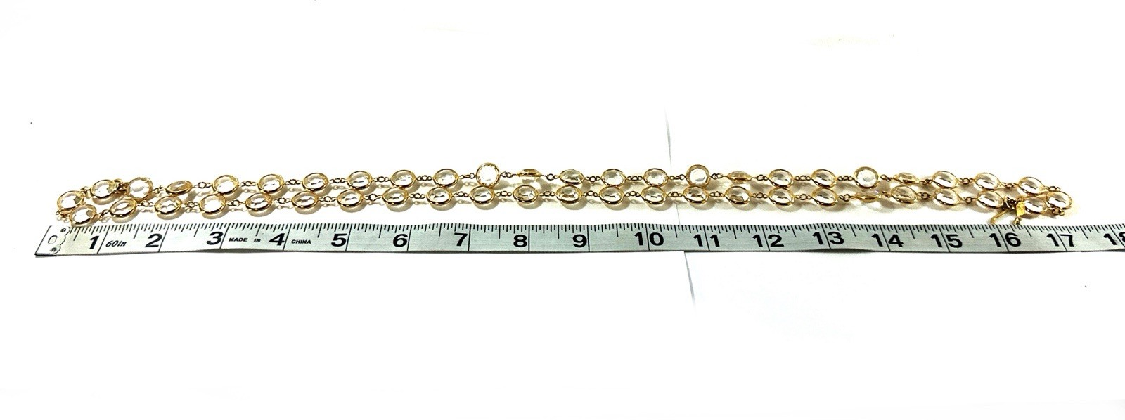 Vintage Swarovski Clear Crystal Station Necklace Gold Tone Open Back Bezel 34”