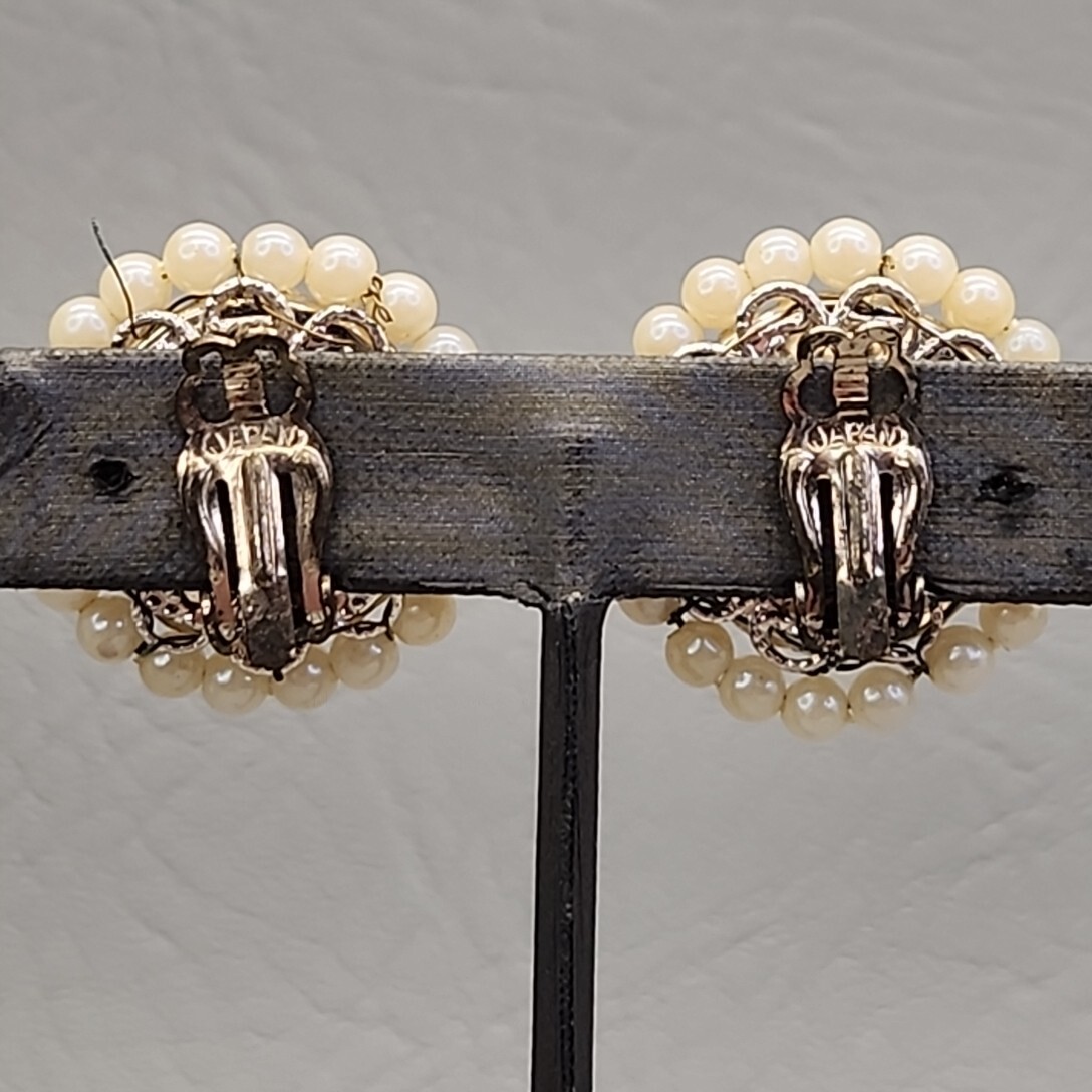 Vtg Bead Necklace Earrings Faux Pearls Layered Peach Art Glass Hong Kong 31″